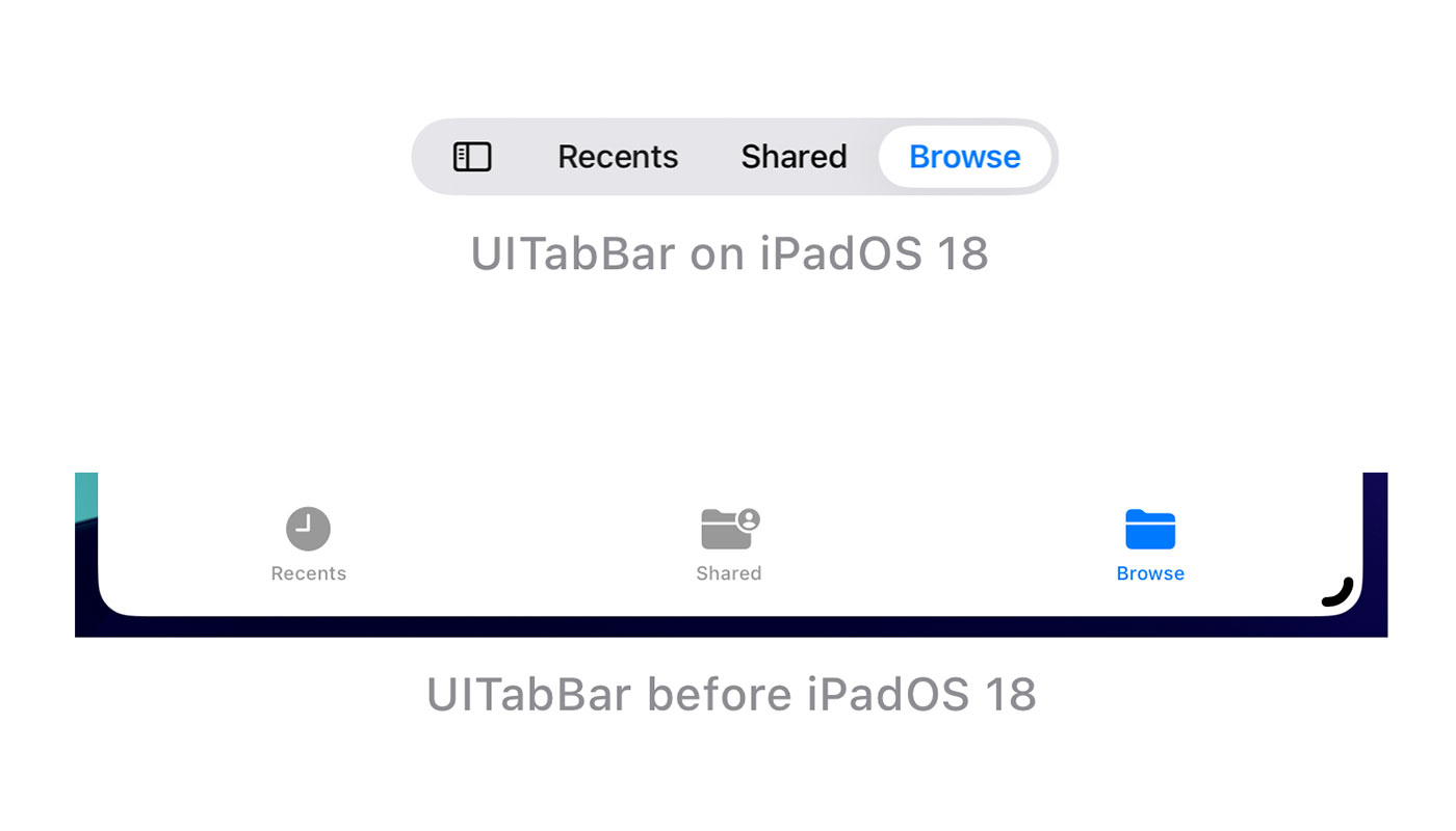 Tab bar differences between iPadOS 17 and 18